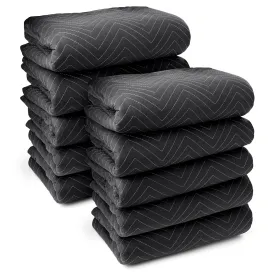 10-Pack, 80"x72" Thick Moving & Packing Blankets - Black by Sure-Max