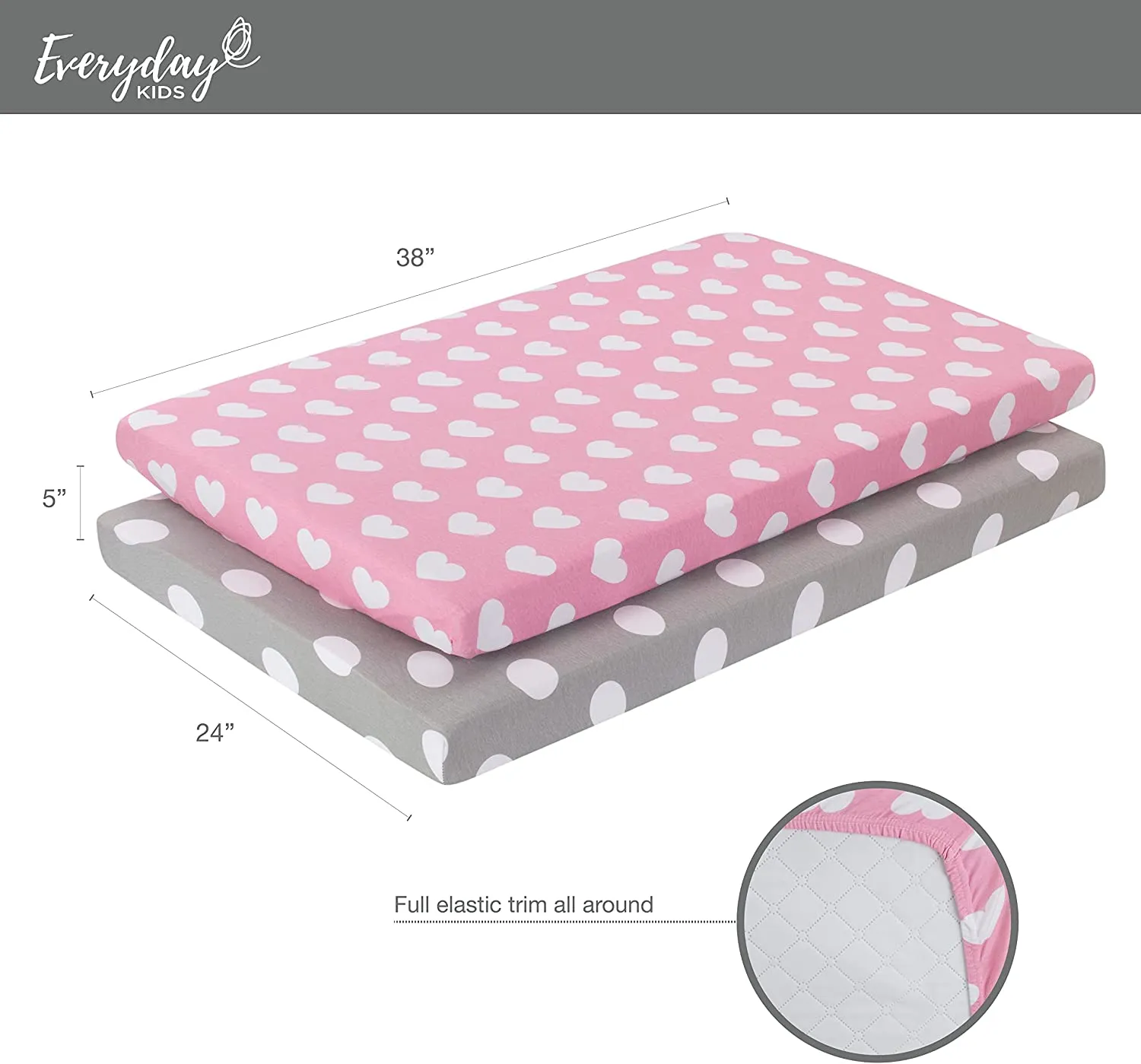 2 Pack Portable Crib Sheet - Hearts/Polka Dots