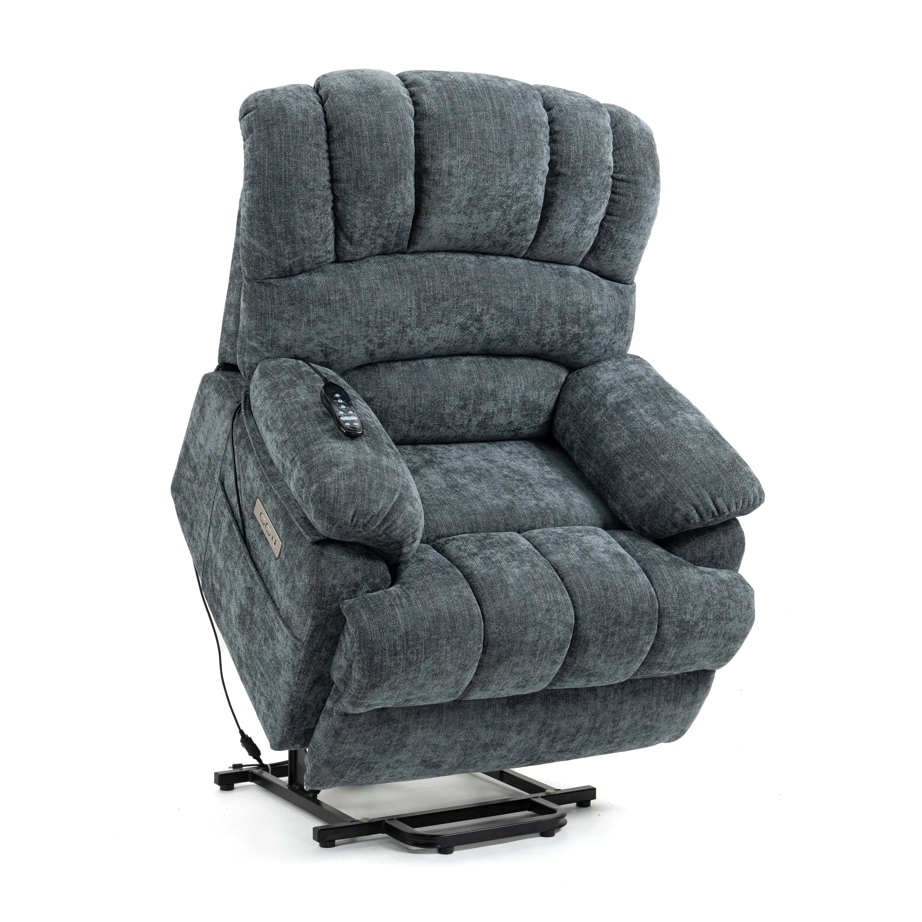 23" Seat Width and High Back Medium Size Blue Chenille Power Lift Recliner Chair with 8-Point Vibration Massage and Lumbar Heating