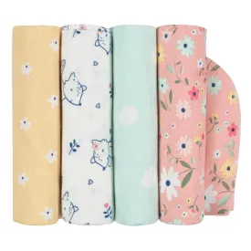 4-Pack Baby Girls Fox Flannel Blankets