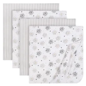 4-Pack Grey Star Baby Neutral Receiving Blankets