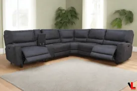 Atlas Corner Sectional Sofa with Console, 2 Power Recliners and 2 Manual Recliners in Kori Piompo Faux Leather