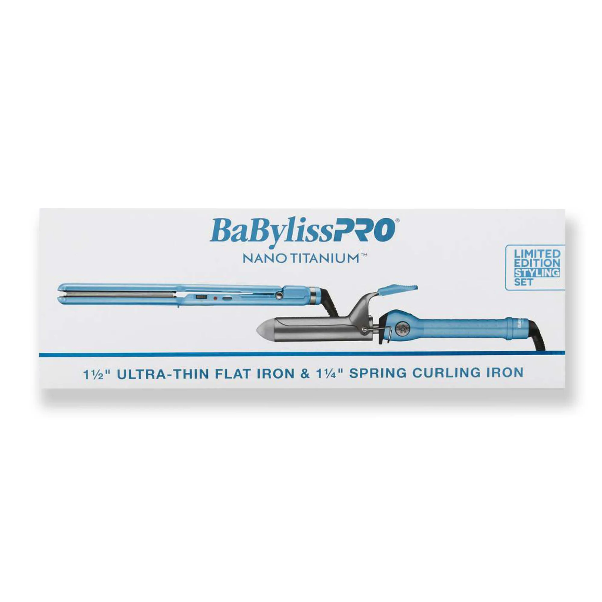 BabylissPRO Nano Titanium 1.5" Ultra Thin Flat Iron   1.25" Spring Curling Iron Set - Item No. BNTPP69