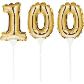 Gold Number '100' Self-Inflating Balloon Cake Topper