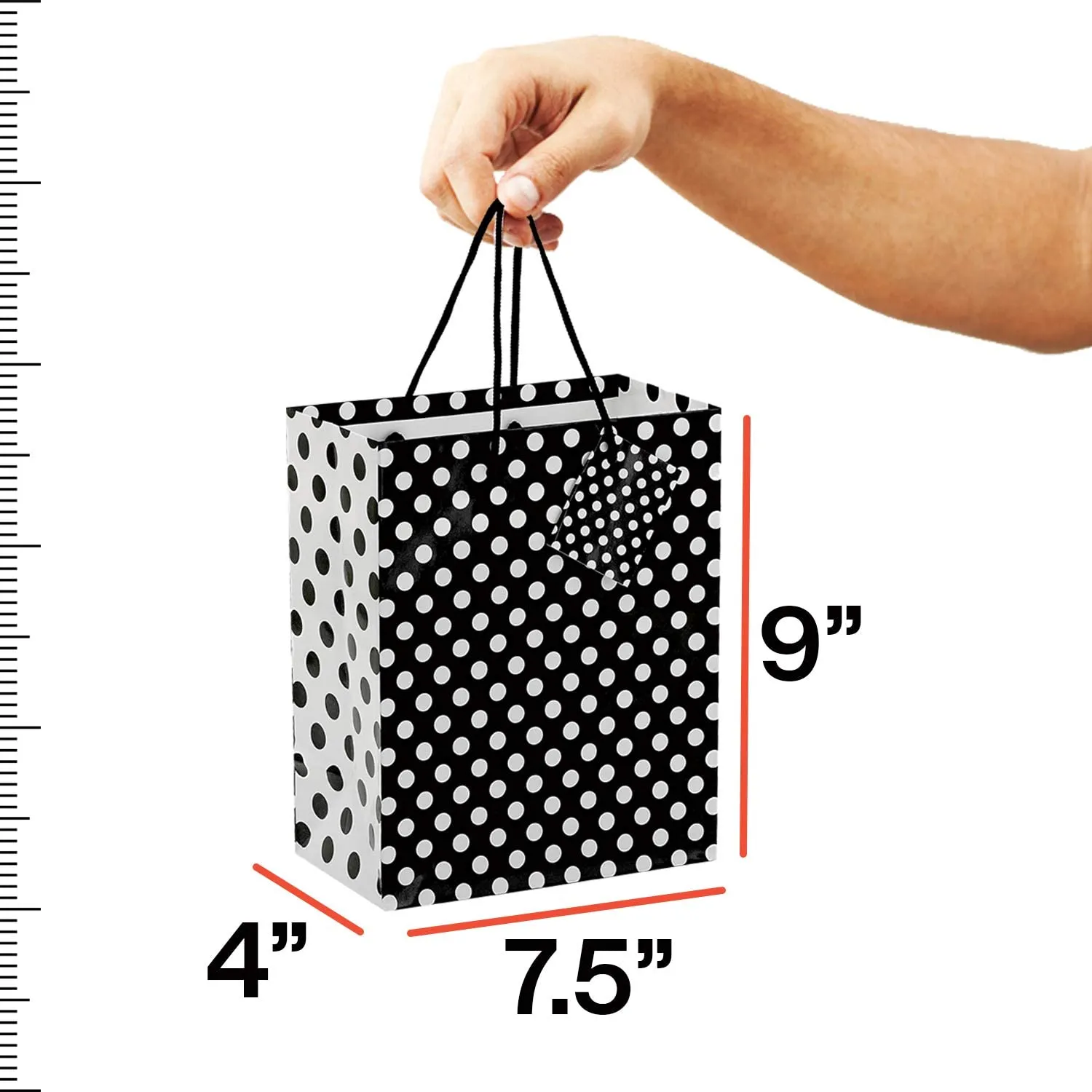 Kicko Midnight Black Polka Dot Gift Bags - 3 Pack - 9 Inches - for Party Favors, Presents