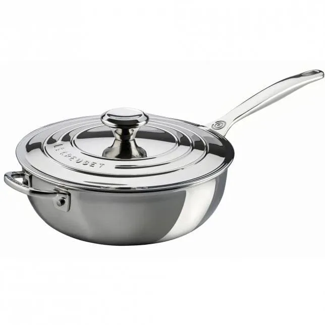 Le Creuset Signature Stainless Steel Chef's Pan with Lid 24cm with Helper Handle