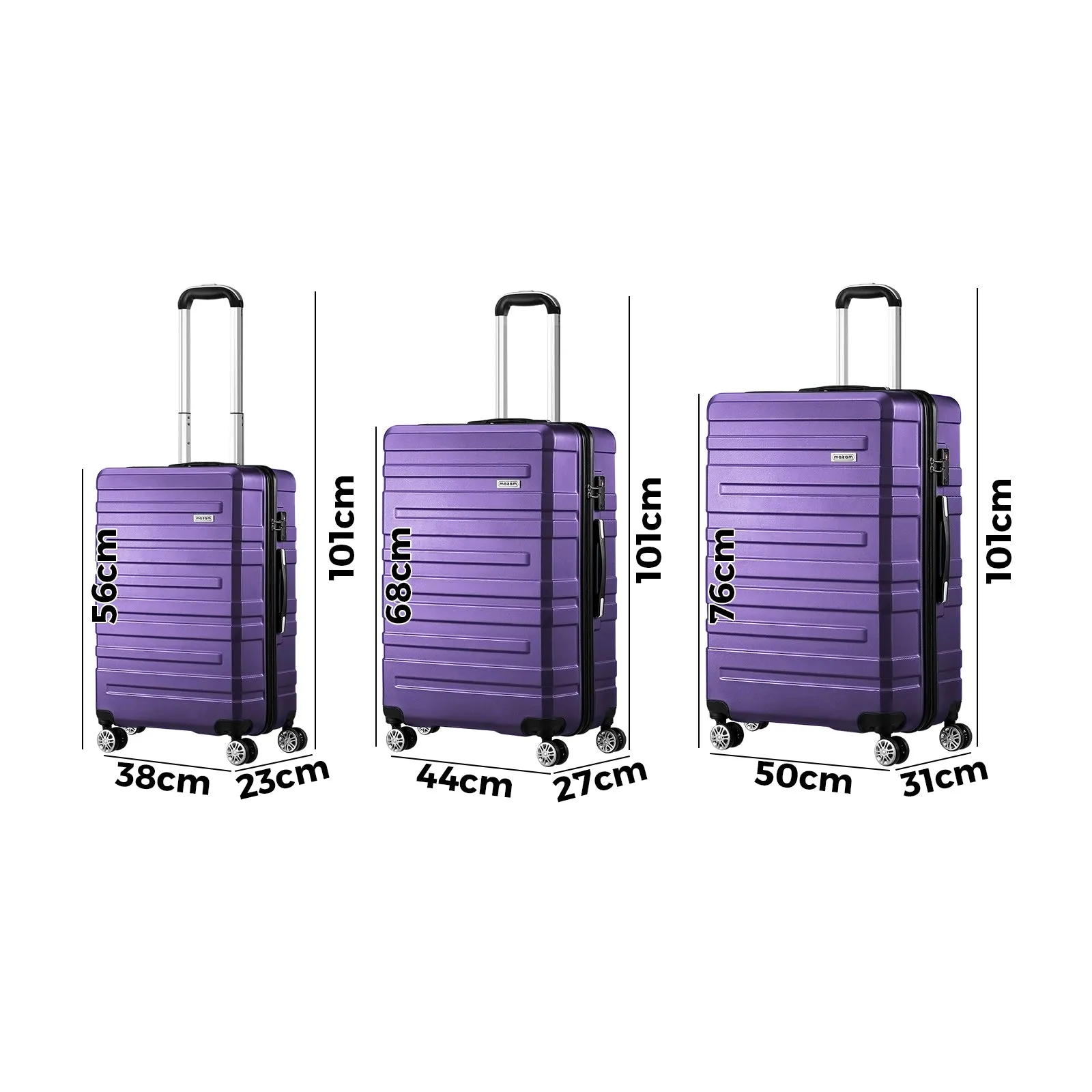 Mazam 3PCS Luggage Suitcase Trolley Set Travel TSA Lock Storage Hard Case Purple