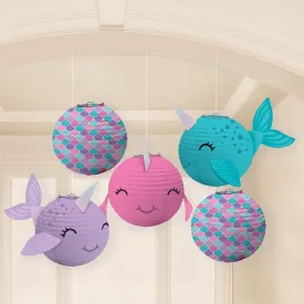 Mini Shimmering Mermaids Narwhal Paper Lanterns, 5" | 5ct