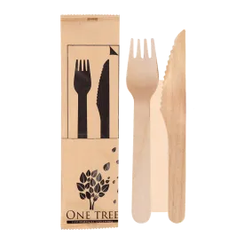 One Tree Wooden Cutlery Set Knife, Fork & Napkin 400pcs