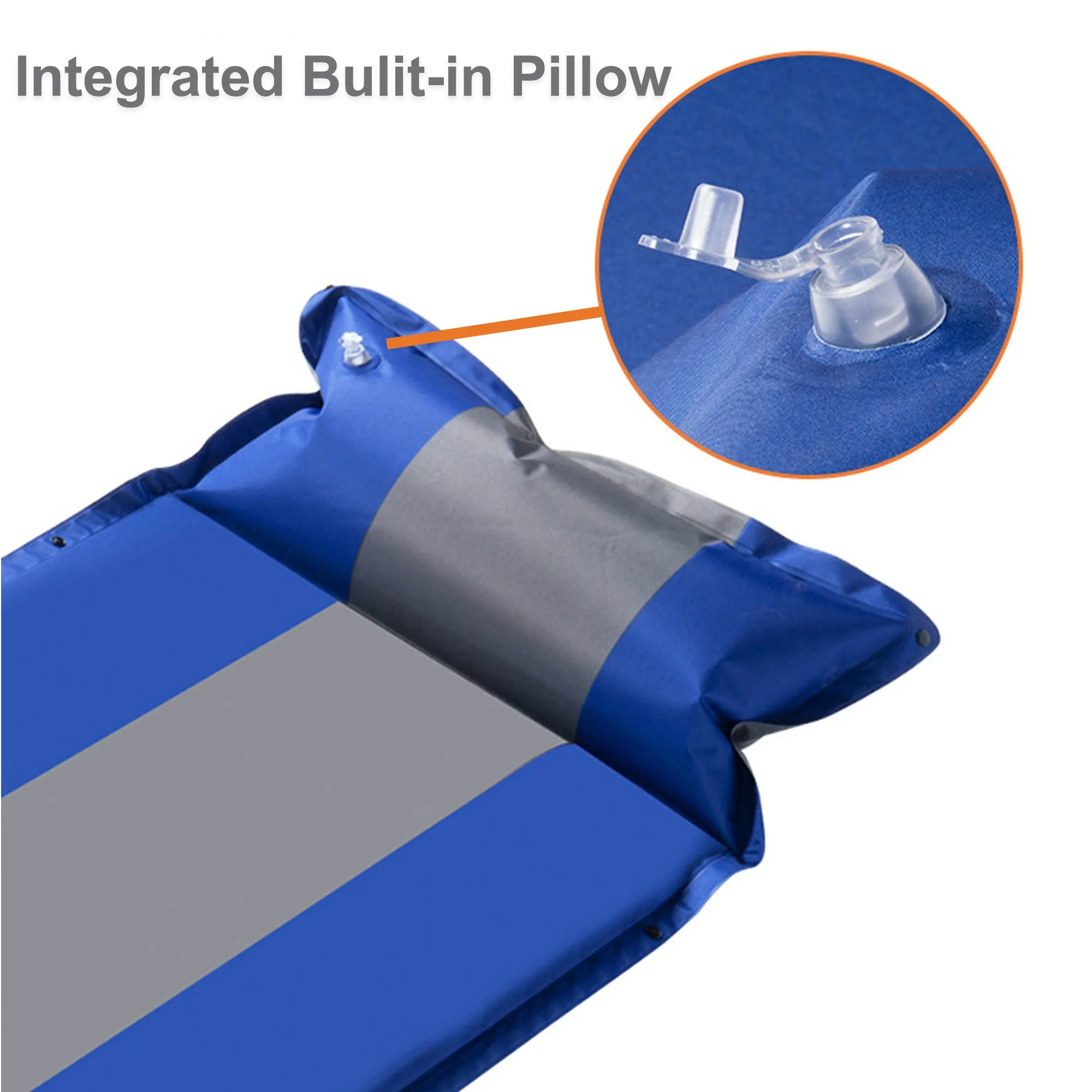 Self Inflating Mattress Sleeping Mat Air Bed Camping Camp Hiking Joinable Pillow - blue