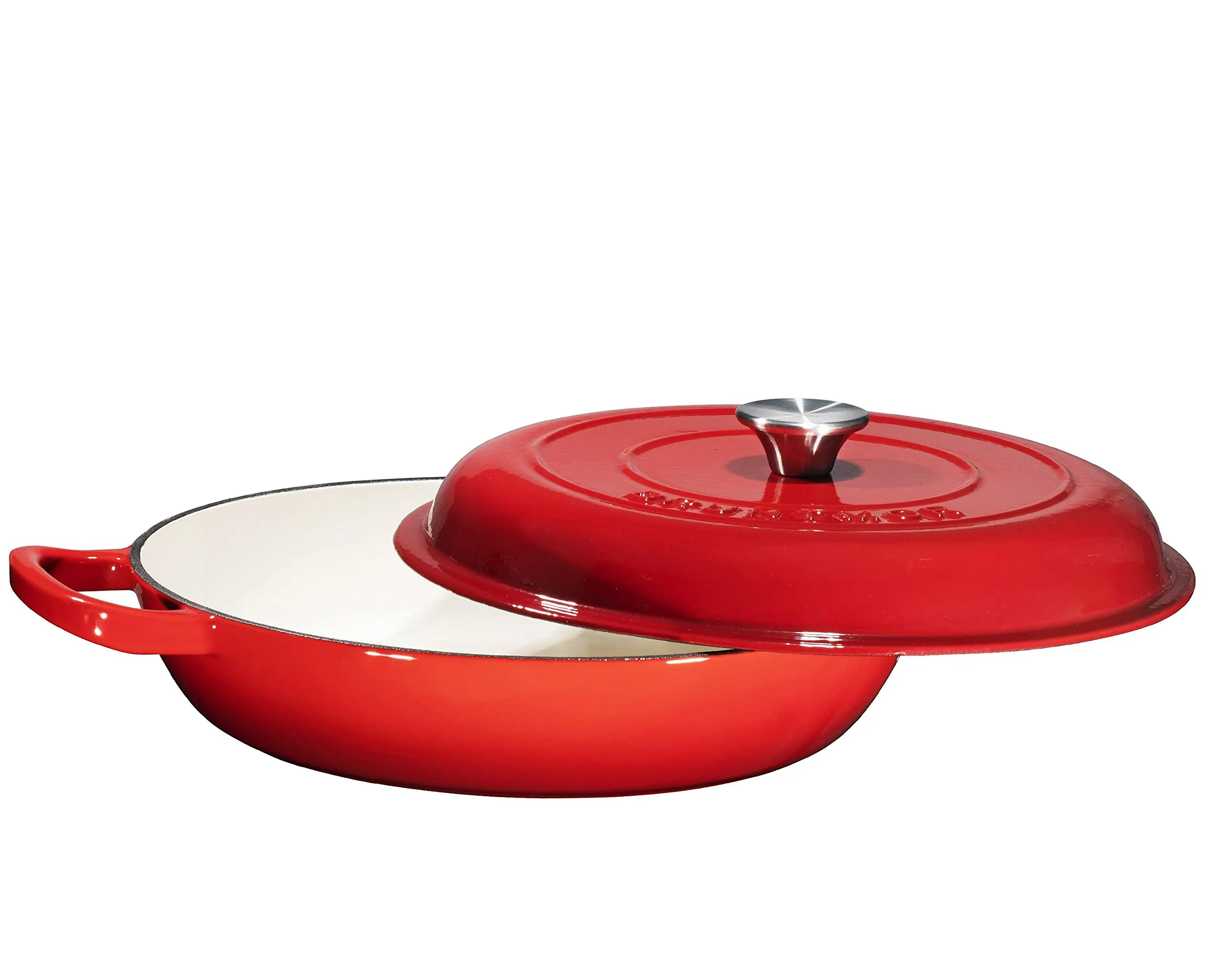 Silicone Oil Non-Stick Enameled Cast Iron Shallow Casserole Braiser Pan with Cover, 3.8