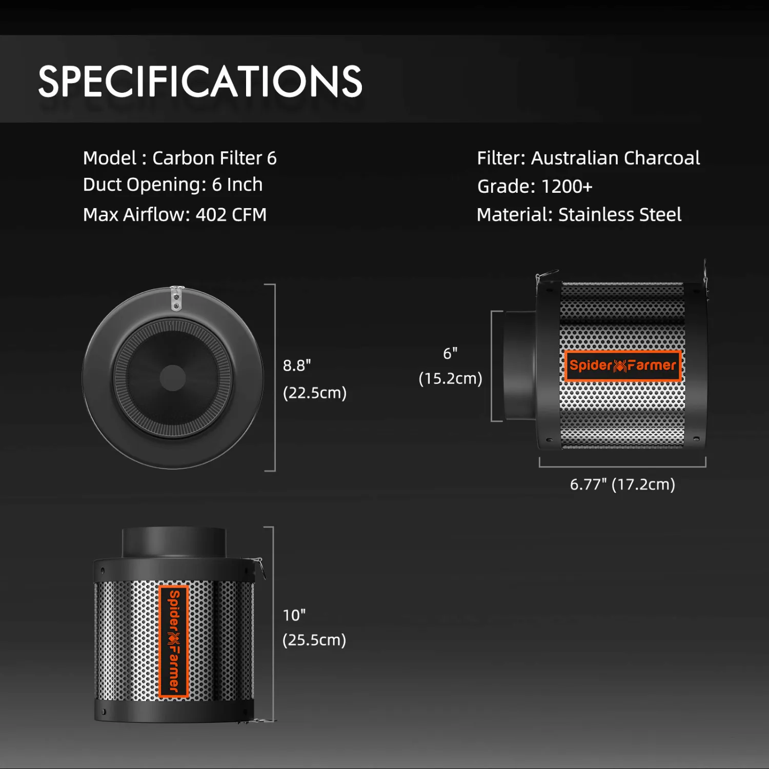 Spider Farmer Ventilation Kit 6" Inline Duct Fan and Carbon Filter Combo with Temperature and Humidity Controller