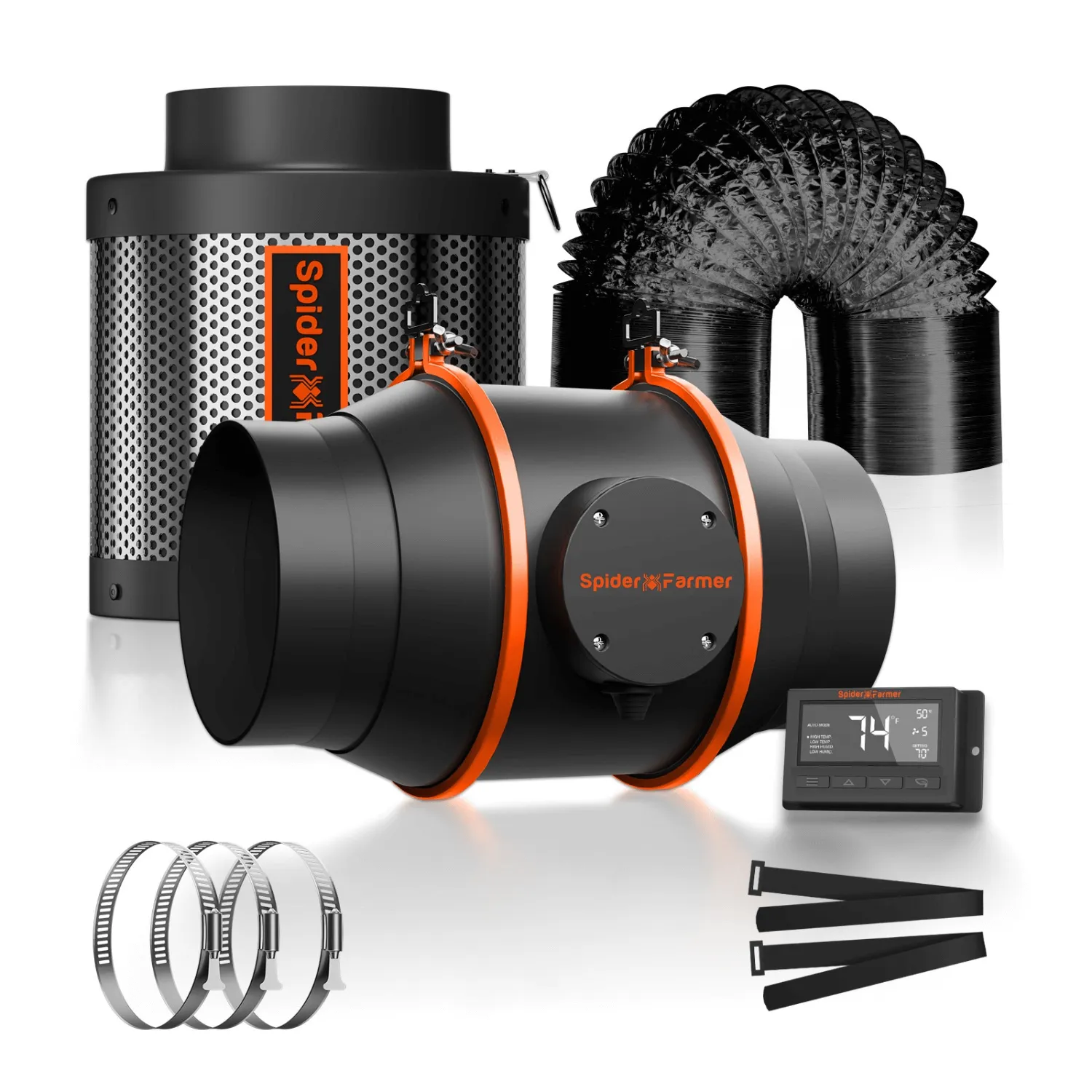 Spider Farmer Ventilation Kit 6" Inline Duct Fan and Carbon Filter Combo with Temperature and Humidity Controller